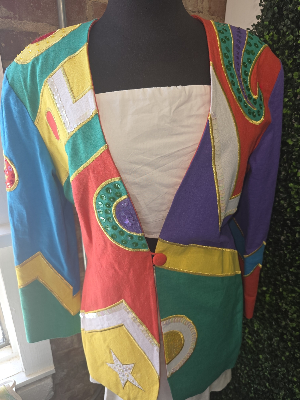 Cache Colorblock Patchwork Blazer in Red, Blue, Green, Yellow & Purple